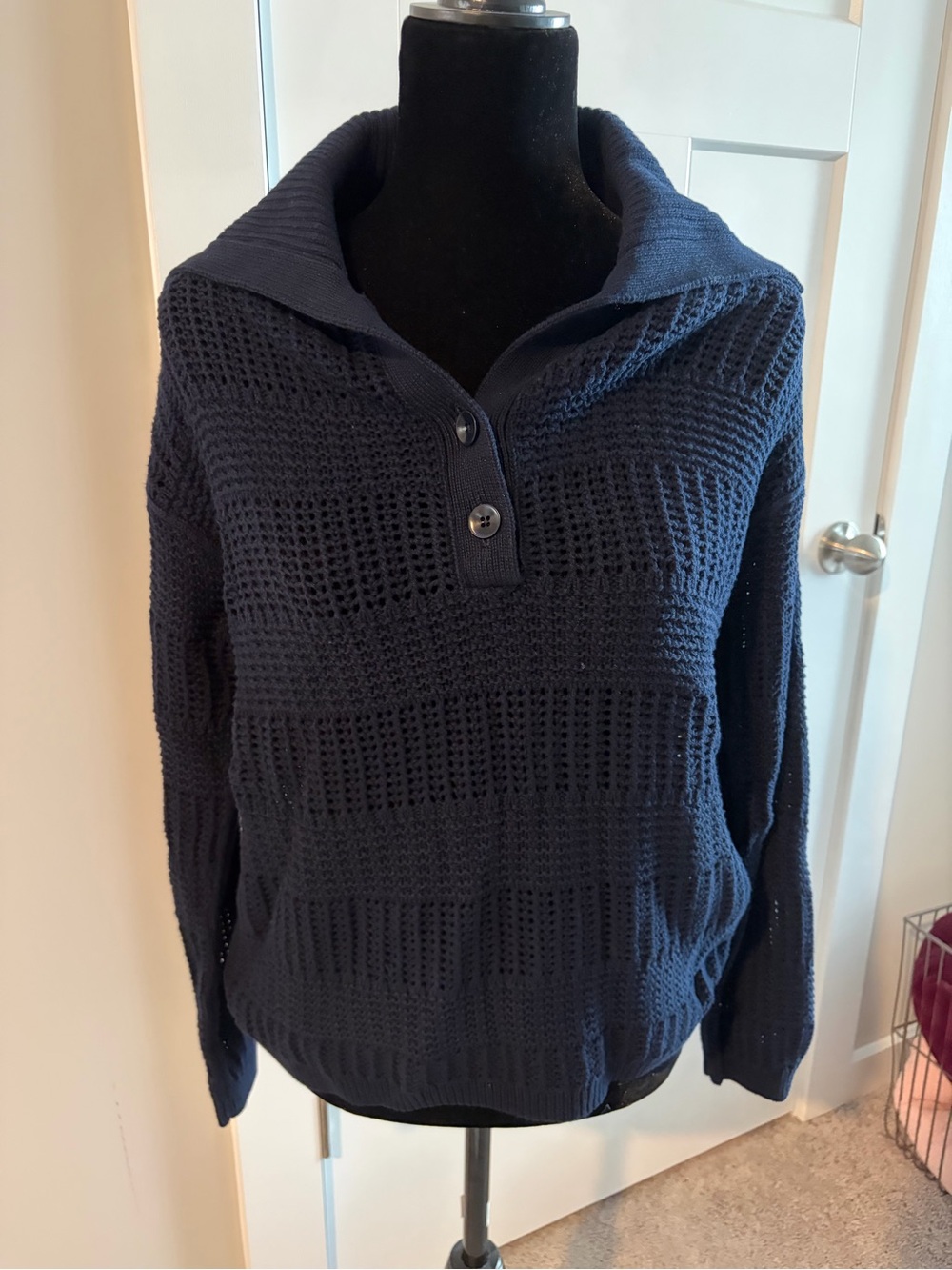Talbots Navy Textured Crewneck Sweater